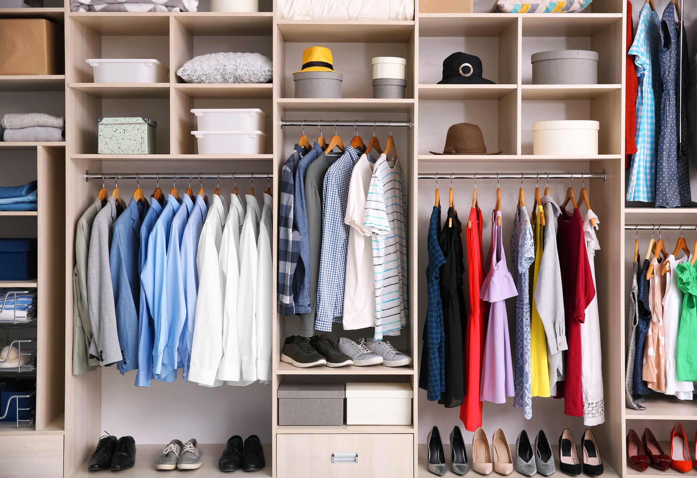 Organized Wardrobe with Different Clothes